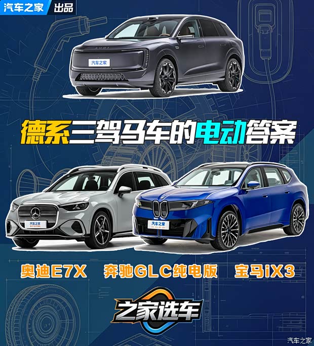 德系三驾马车的电动答案 奥迪E7X/奔驰GLC纯电版/宝马iX3怎么选？